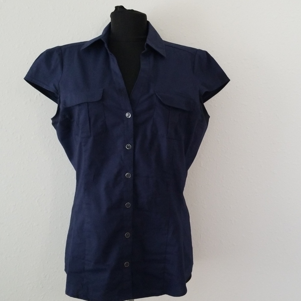 New York & Co Stretch Navy Short Sleeve Top Size M - Picture 3 of 4